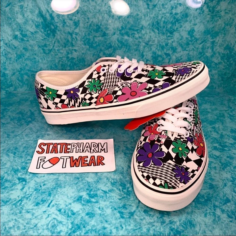 Vans Authentic 'Floral Checker' Men’s Low Top Skate Shoes - Picture 1 of 4